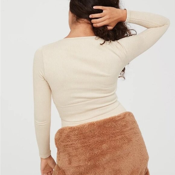 Offline By Aerie Seamless Cable Square Neck Ivory Long Sleeve T-Shirt Large - Picture 2 of 8